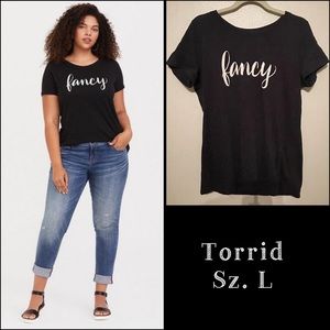 GUC - Torrid Black Slim Fit Tee FANCY graphic Sz. 0 = Large